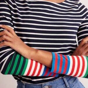 Women's Boden Ella Long Sleeve Breton Stripe 100% Cotton Tee Shirt size US 6
